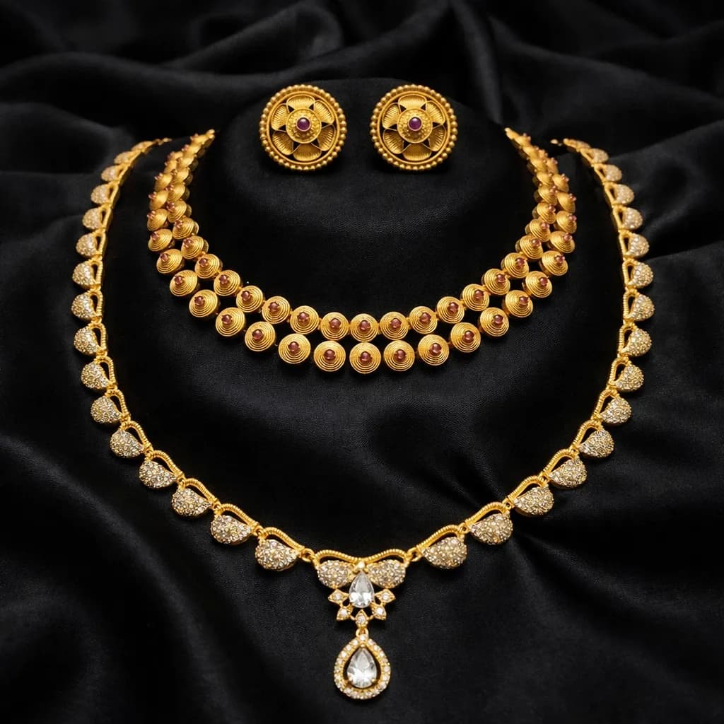 Traditional Gold-Plated Designer Necklace Set with Earrings for Women thumbnail 3