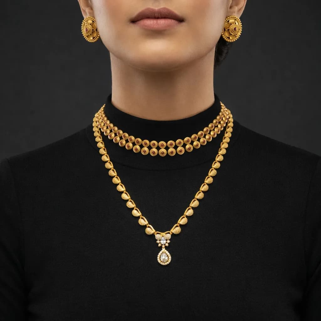 Traditional Gold-Plated Designer Necklace Set with Earrings for Women