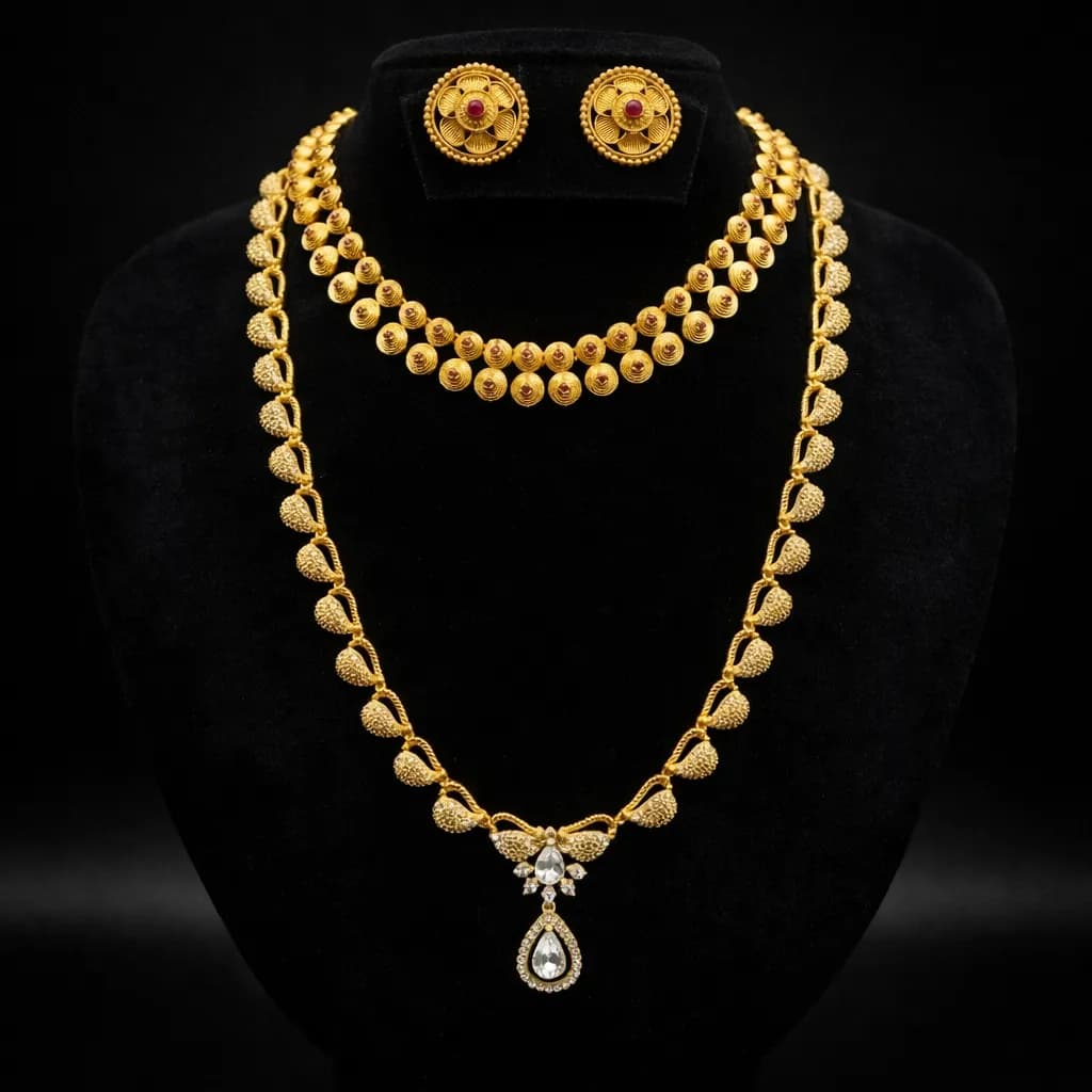 Traditional Gold-Plated Designer Necklace Set with Earrings for Women thumbnail 5